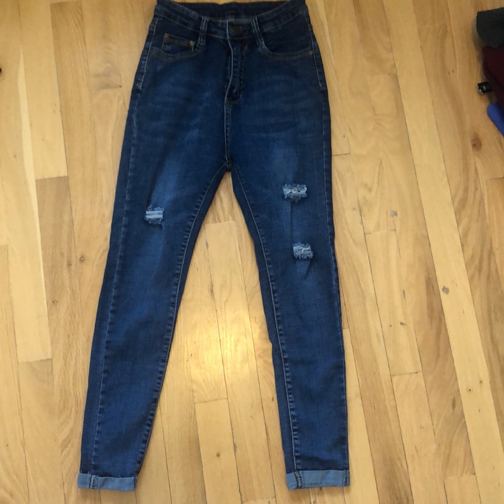 Like new cuffed distressed jeans